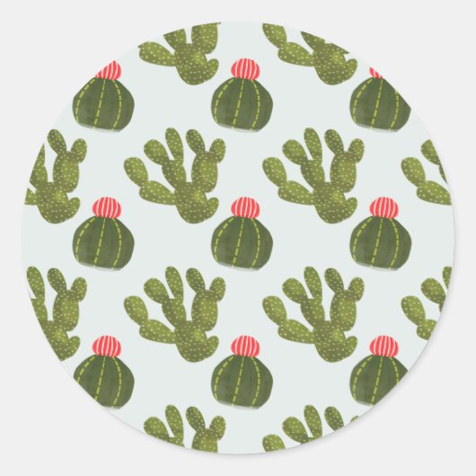 Llamarama Collectie | Cute Cactus Pattern Ronde Sticker (Voorkant)