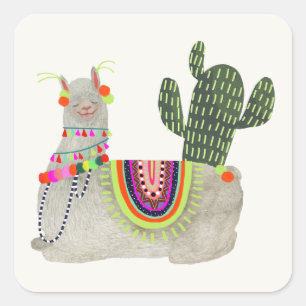 Llamarama Collectie   Glimllama Vierkante Sticker