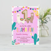 Llamas 1st Birthday Invitation Kaart (Staand voorkant)