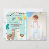 Llamas Blue Birthday Invitation met foto Kaart (Voorkant)