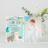 Llamas Blue Birthday Invitation met foto Kaart (Staand voorkant)