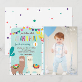 Llamas Blue Birthday Invitation met foto Kaart