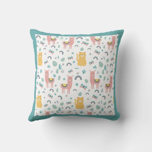 Llamas Cats Alapaca Green Animals Boho Kussen (Achterkant)
