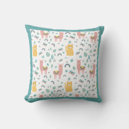 Llamas Cats Alapaca Green Animals Boho Kussen