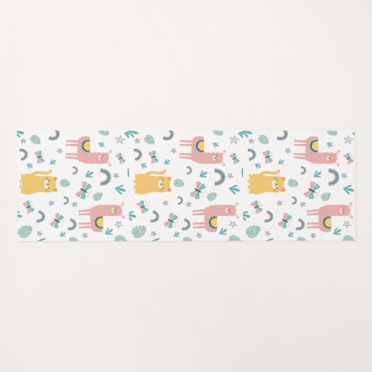 Llamas Cats Alapaca Green Animals Boho Yogamat (Achterkant (horizontaal))