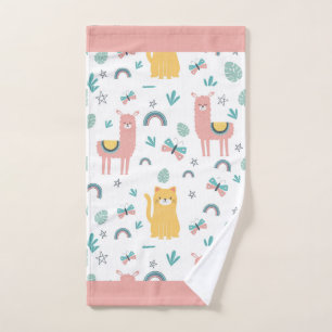 Llamas Cats Alapaca Pink Trim Animals Boho Yoga Handdoek