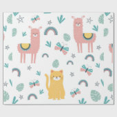 Llamas Cats Alapaca roze Girly Animals Boho Cadeaupapier (Vlak)