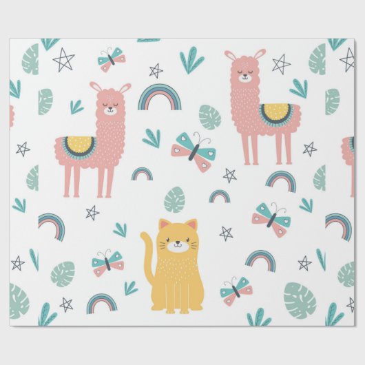 Llamas Cats Alapaca roze Girly Animals Boho Cadeaupapier (Vlak)