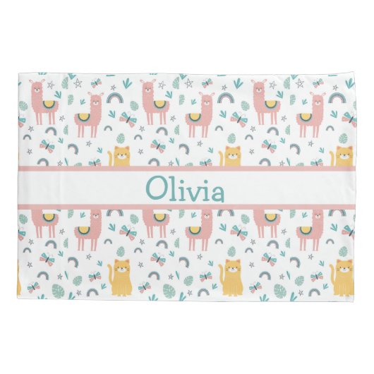Llamas Cats Alapaca roze naam Animals Boho Kussensloop (Achterkant)