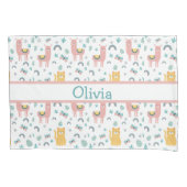 Llamas Cats Alapaca roze naam Animals Boho Kussensloop (Voorkant)