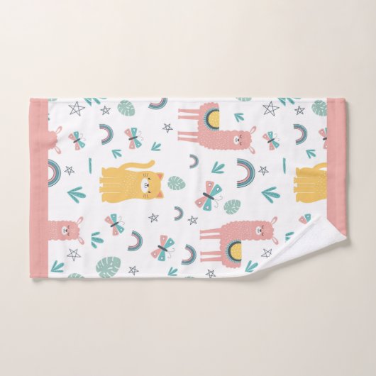 Llamas Cats Alapaca roze Trim Animals Boho Girly Bad Handdoek (Handdoek)