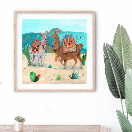 Llama's dieren landschap poster