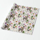 Llamas en Cactus on White Cadeaupapier (Uitgerold)