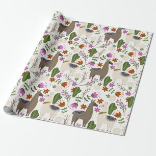 Llamas en Cactus on White Cadeaupapier