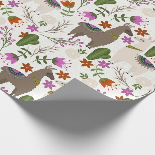 Llamas en Cactus on White Cadeaupapier (Hoek)