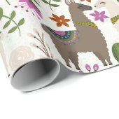 Llamas en Cactus on White Cadeaupapier (Rol Hoek)