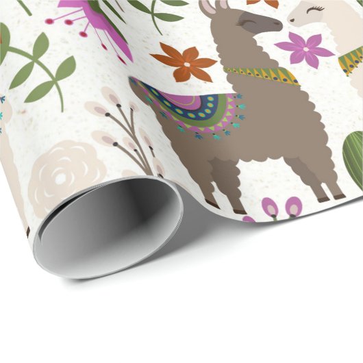 Llamas en Cactus on White Cadeaupapier (Rol Hoek)