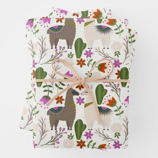 Llamas en Cactus on White Inpakpapier Vel (In situ)