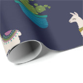 Llamas en Cactus op de marine Cadeaupapier (Rol Hoek)