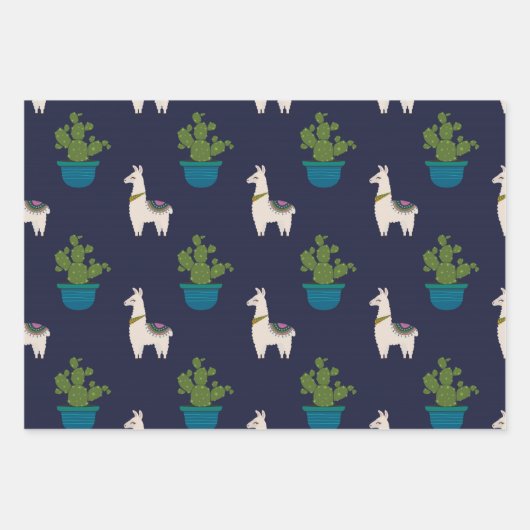 Llamas en Cactus op de marine Inpakpapier Vel (Voorkant)