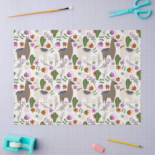 Llamas en Cactus op White Decoupage Tissuepapier (Craft)