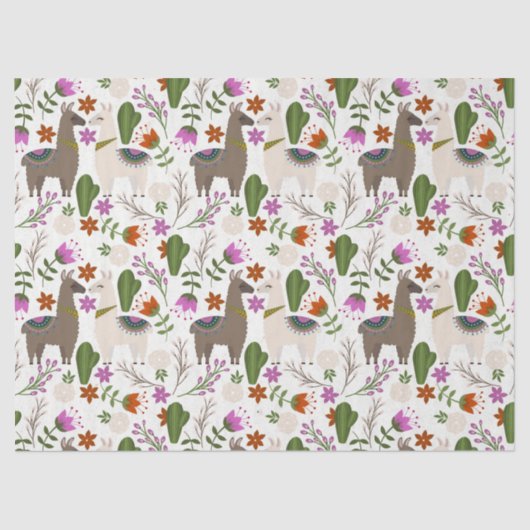 Llamas en Cactus op White Decoupage Tissuepapier (Voorkant)