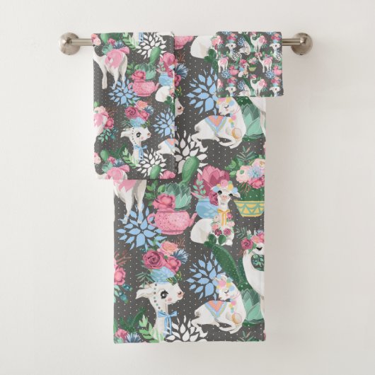 Llamas en Flowers Towel Bad Handdoek (Insitu)