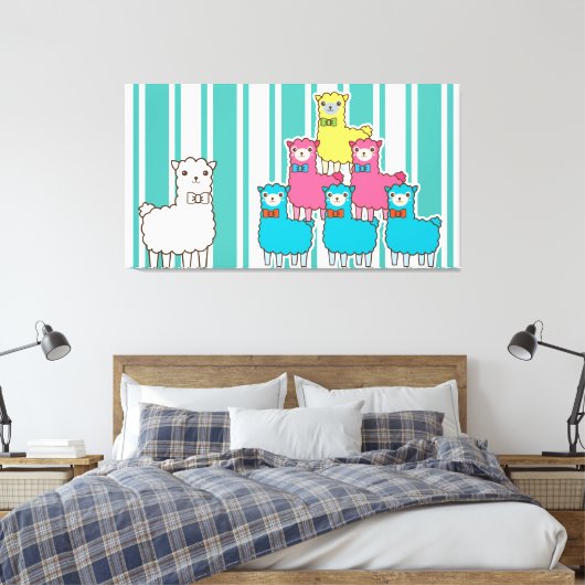 Llamas en Stripes Canvas Afdruk (Insitu (Slaapkamer))