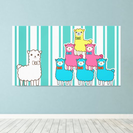 Llamas en Stripes Canvas Afdruk (Insitu (Houten vloer))