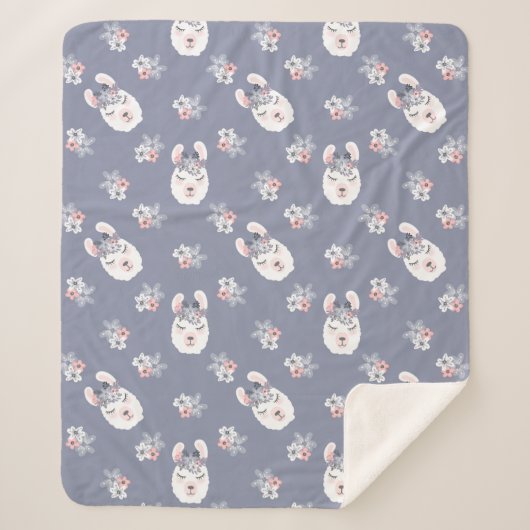 Llamas & Flowers Patroon Sherpa Deken (Voorkant)