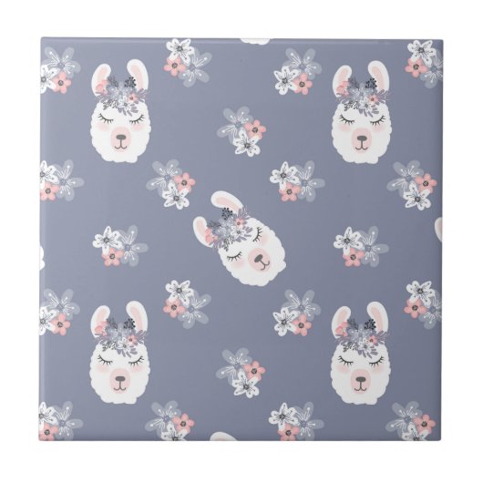 Llamas & Flowers Patroon Tegeltje (Voorkant)