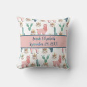 Llama's Green Cactus Baby Name Birthday Nursery Kussen (Voorkant)