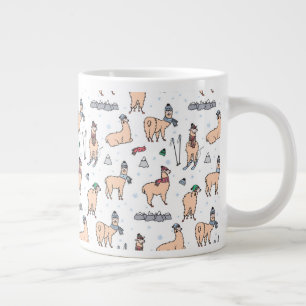 Llama's in mutsen en sjaals ski-patroon grote koffiekop