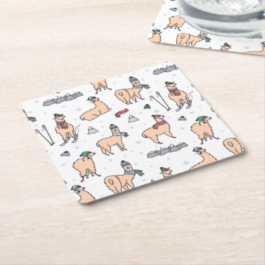 Llama's in Petten- en sorteerpatronen Kartonnen Onderzetters (Schuin)