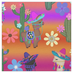 Llamas in Sombreros en Cacti Stof