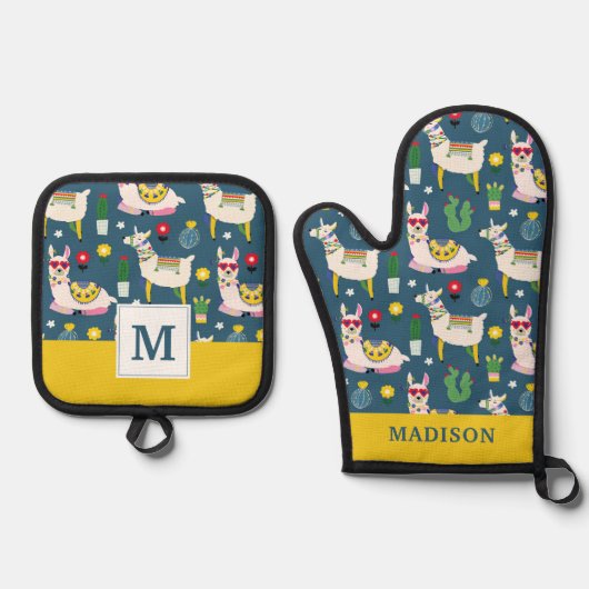 Llamas in zonnebrillen ovenwant & pannenlap set (Voorkant)