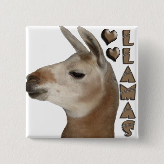 LLAMAS LOVE HOARTS VIERKANTE BUTTON 5,1 CM (Voorkant)