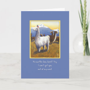 Llamas on Blue Romantic Thinking of You Kaart