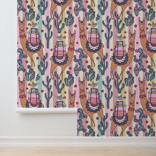 Llamas on Stripes Pattern Behang