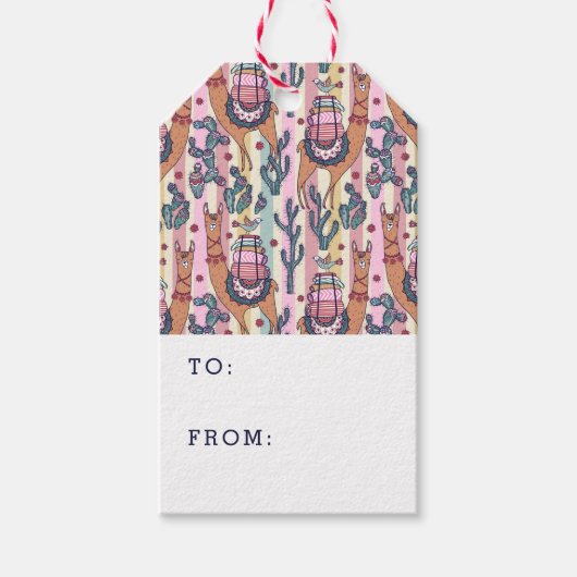 Llamas on Stripes Pattern Cadeaulabel (Voorkant)