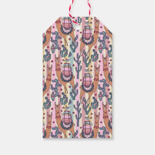 Llamas on Stripes Pattern Cadeaulabel (Achterkant)