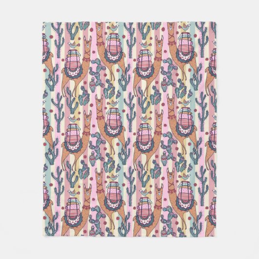 Llamas on Stripes Pattern Fleece Deken (Voorkant)