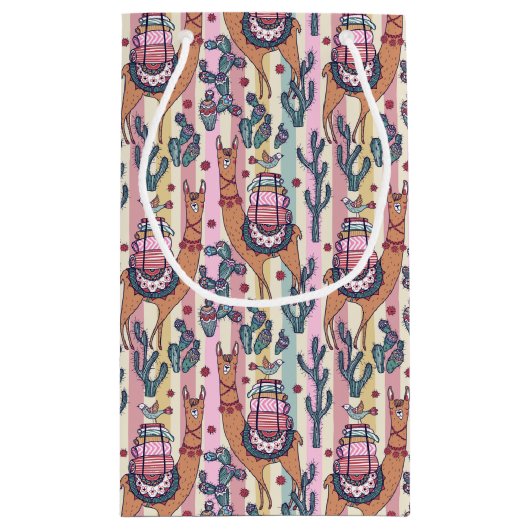 Llamas on Stripes Pattern Klein Cadeauzakje (Achterkant)