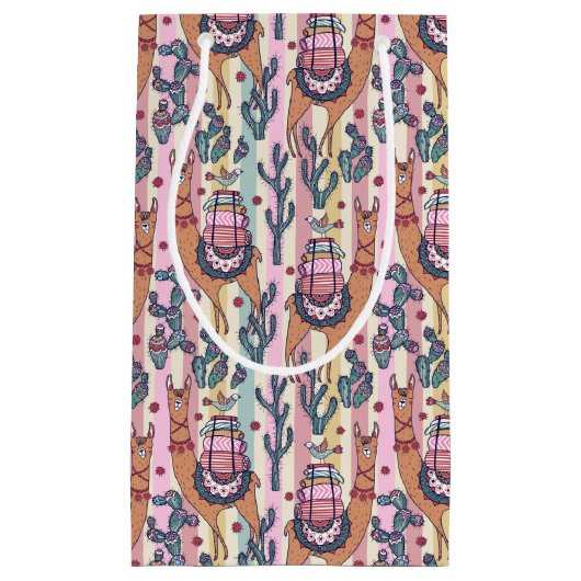 Llamas on Stripes Pattern Klein Cadeauzakje (Voorkant)