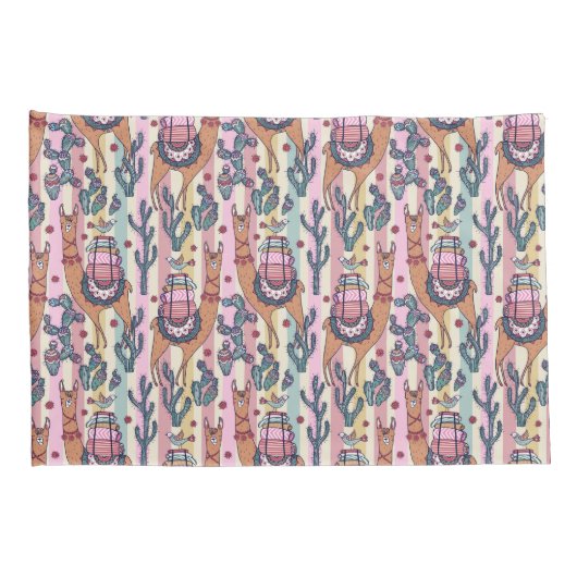 Llamas on Stripes Pattern Kussensloop (Achterkant-Rechts)
