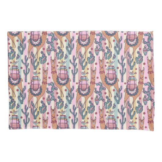 Llamas on Stripes Pattern Kussensloop (Voorkant-Links)