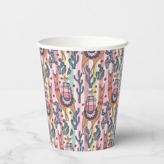 Llamas on Stripes Pattern Papieren Bekers (Achterkant)