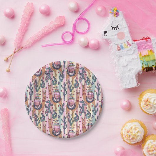 Llamas on Stripes Pattern Papieren Bordje (Feest)