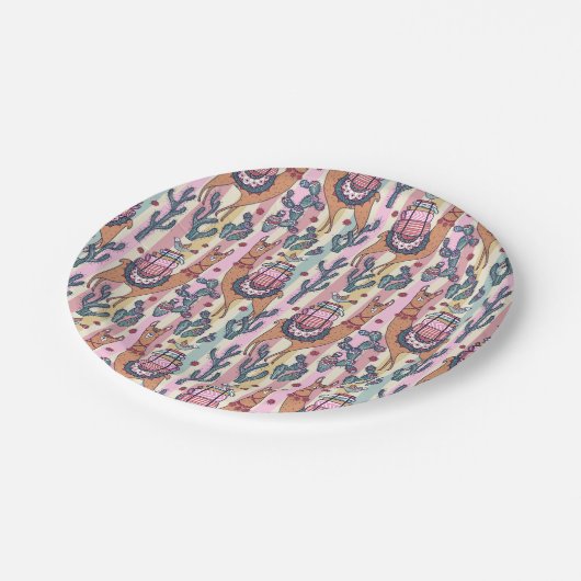 Llamas on Stripes Pattern Papieren Bordje (Gekanteld)