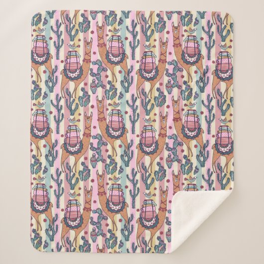 Llamas on Stripes Pattern Sherpa Deken (Voorkant)